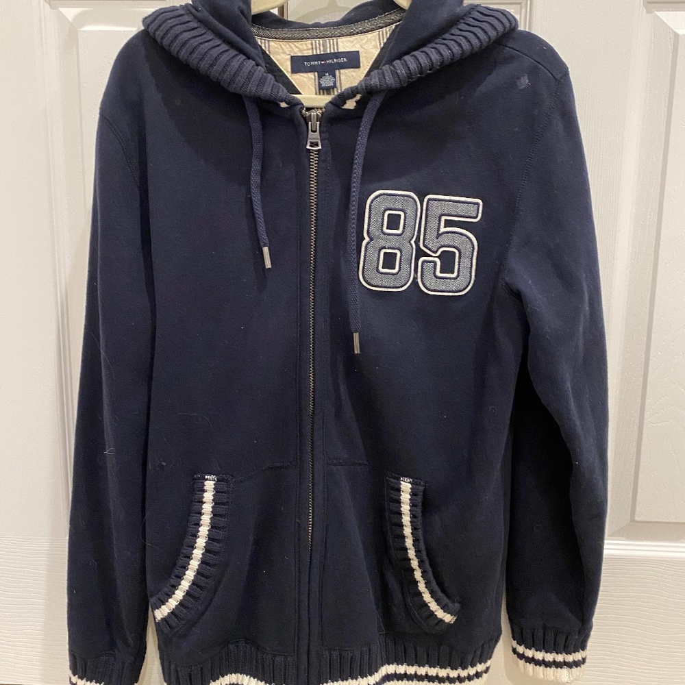 Tommy Hilfiger Medium Blue with White Varsity Zip Up Sweatshirt